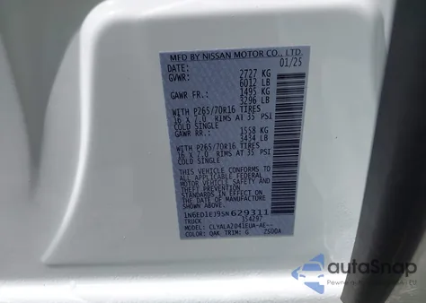 2025 Nissan Frontier Pro-X 4X2/ S 4X2/ Sl 4X2/ Sv 4X2 from USA, damaged, VIN 1N6ED1EJ9SN629311